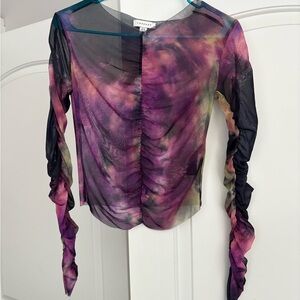 Topshop Sheer Multicolor Ruched Top